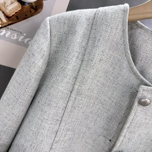 Gray-Green Textured Suit Jacket for Women - French Style, Trendy Korean Spring Autumn Fashion 2025