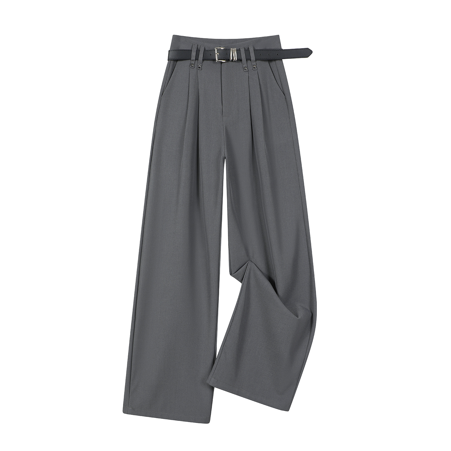 Gray High-Waisted Suit Pants for Women - Slimming Straight Leg Design, High-End Drape, Casual Spring/Summer 2025 Style