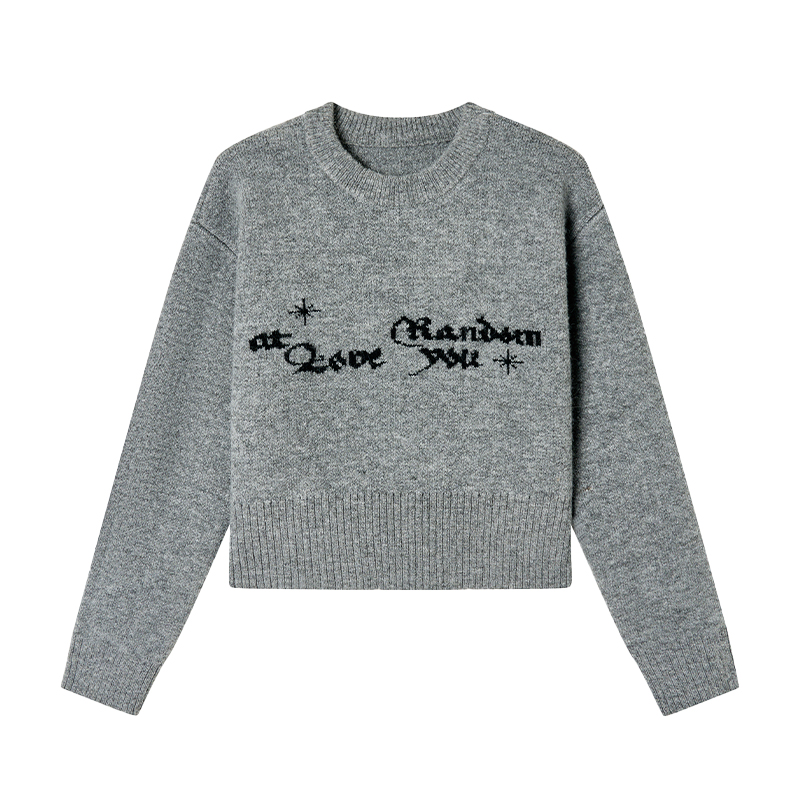 Gray Jacquard Round Neck Loose Casual Layered Knit Sweater for Women in Shibuya Style - Trendy 90s Inspired Fashion