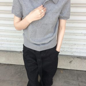 Gray Knitted Short-Sleeve Women's Polo T-Shirt - College Style Slim Fit Summer Top for Versatile Casual Looks