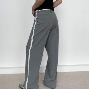 Gray Lace Patchwork Long Pants - Low-Waist Retro Casual Style, Versatile Y2K Fashion for Effortless Everyday Wear