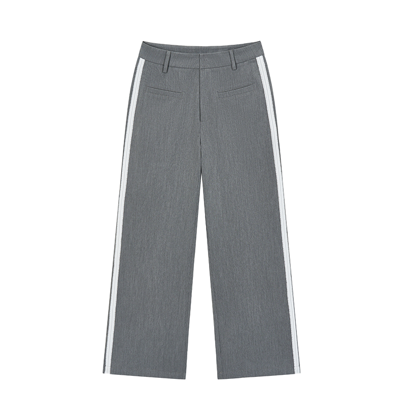 Gray Lace Patchwork Long Pants - Low-Waist Retro Casual Style, Versatile Y2K Fashion for Effortless Everyday Wear