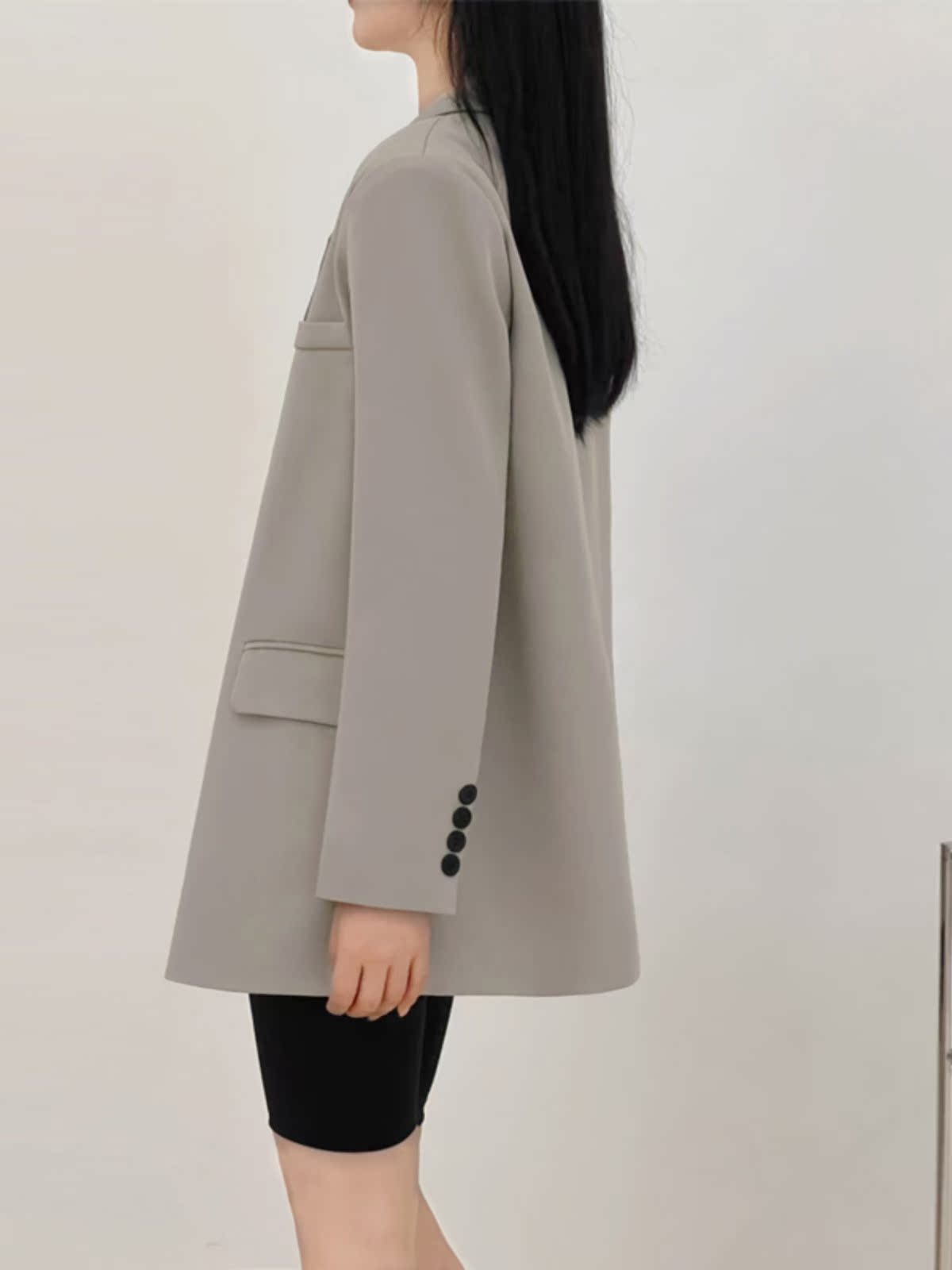 Gray Loose Fit Small Suit Jacket for Women, 2025 Spring Autumn Casual Two-Piece Set for Petite Sizes Gray Loose Fit Small Suit Jacket for Women, 2025 Spring Autumn Casual Two-Piece Set for Petite Sizes