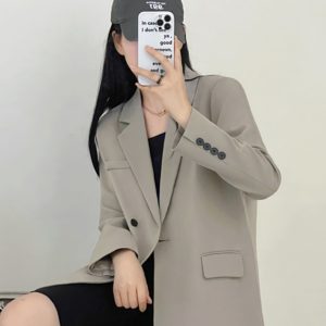 Gray Loose Fit Small Suit Jacket for Women, 2025 Spring Autumn Casual Two-Piece Set for Petite Sizes