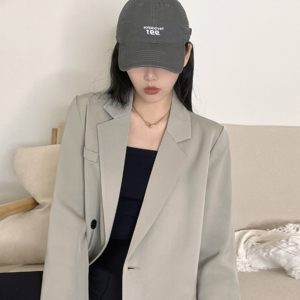Gray Loose Fit Small Suit Jacket for Women, 2025 Spring Autumn Casual Two-Piece Set for Petite Sizes