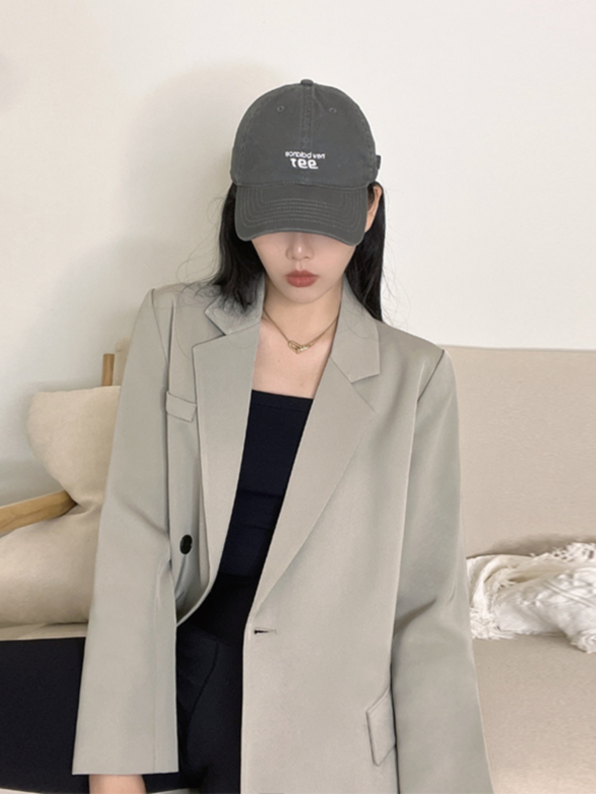 Gray Loose Fit Small Suit Jacket for Women, 2025 Spring Autumn Casual Two-Piece Set for Petite Sizes Gray Loose Fit Small Suit Jacket for Women, 2025 Spring Autumn Casual Two-Piece Set for Petite Sizes