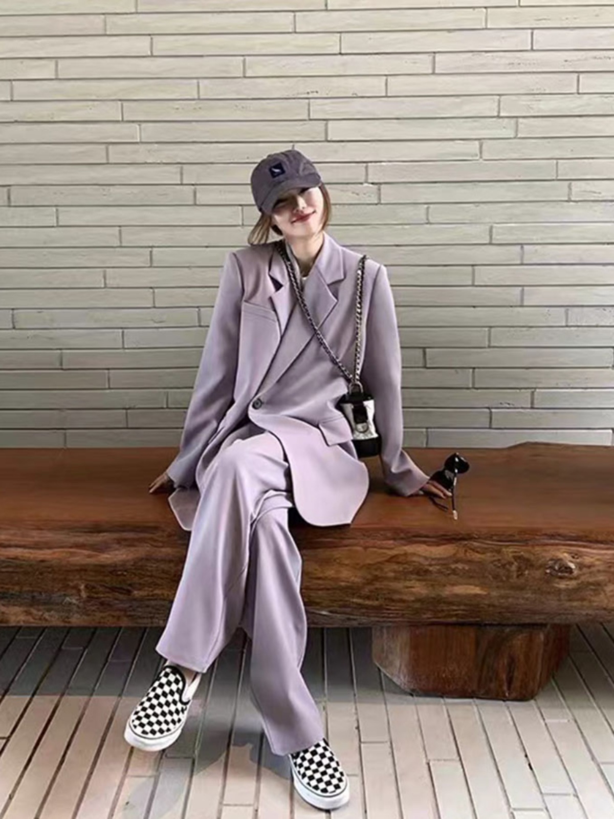 Gray Milk Tea Women's Blazer Coat Two-Piece Set - Casual Loose Suit for Petite Sizes, Spring Autumn 2025 Fashion Gray Milk Tea Women's Blazer Coat Two-Piece Set - Casual Loose Suit for Petite Sizes, Spring Autumn 2025 Fashion