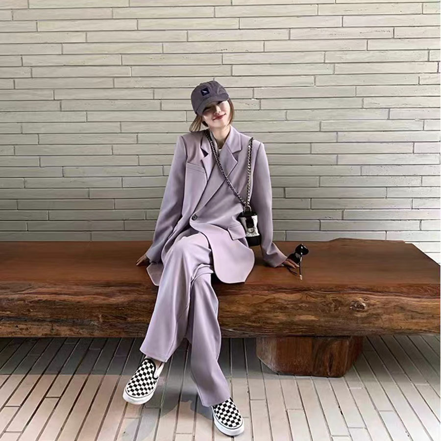 Gray Milk Tea Women's Blazer Coat Two-Piece Set - Casual Loose Suit for Petite Sizes, Spring Autumn 2025 Fashion Gray Milk Tea Women's Blazer Coat Two-Piece Set - Casual Loose Suit for Petite Sizes, Spring Autumn 2025 Fashion