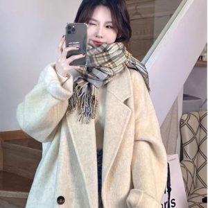 Gray Reversible Cashmere Coat for Women - High-End Woolen Jacket, Mid-Length, Korean Style, Autumn Winter 2024 Fashion