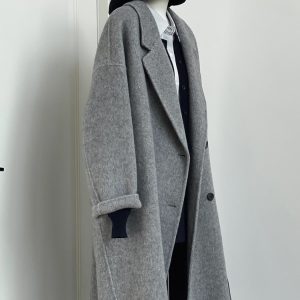 Gray Reversible Cashmere Coat for Women - High-End Woolen Jacket, Mid-Length, Korean Style, Autumn Winter 2024 Fashion