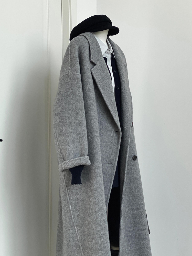 Gray Reversible Cashmere Coat for Women - High-End Woolen Jacket, Mid-Length, Korean Style, Autumn Winter 2024 Fashion Gray Reversible Cashmere Coat for Women - High-End Woolen Jacket, Mid-Length, Korean Style, Autumn Winter 2024 Fashion