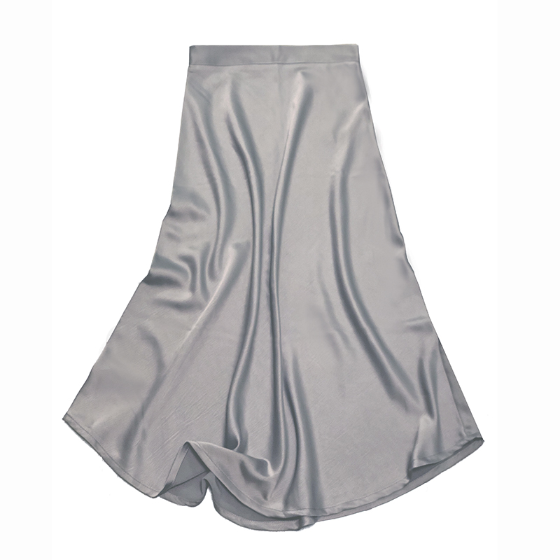 Gray Satin Sheen Diagonal-Cut Fishtail Skirt - Women's Bodycon Mid-Length for Spring/Summer 2025 Fashion