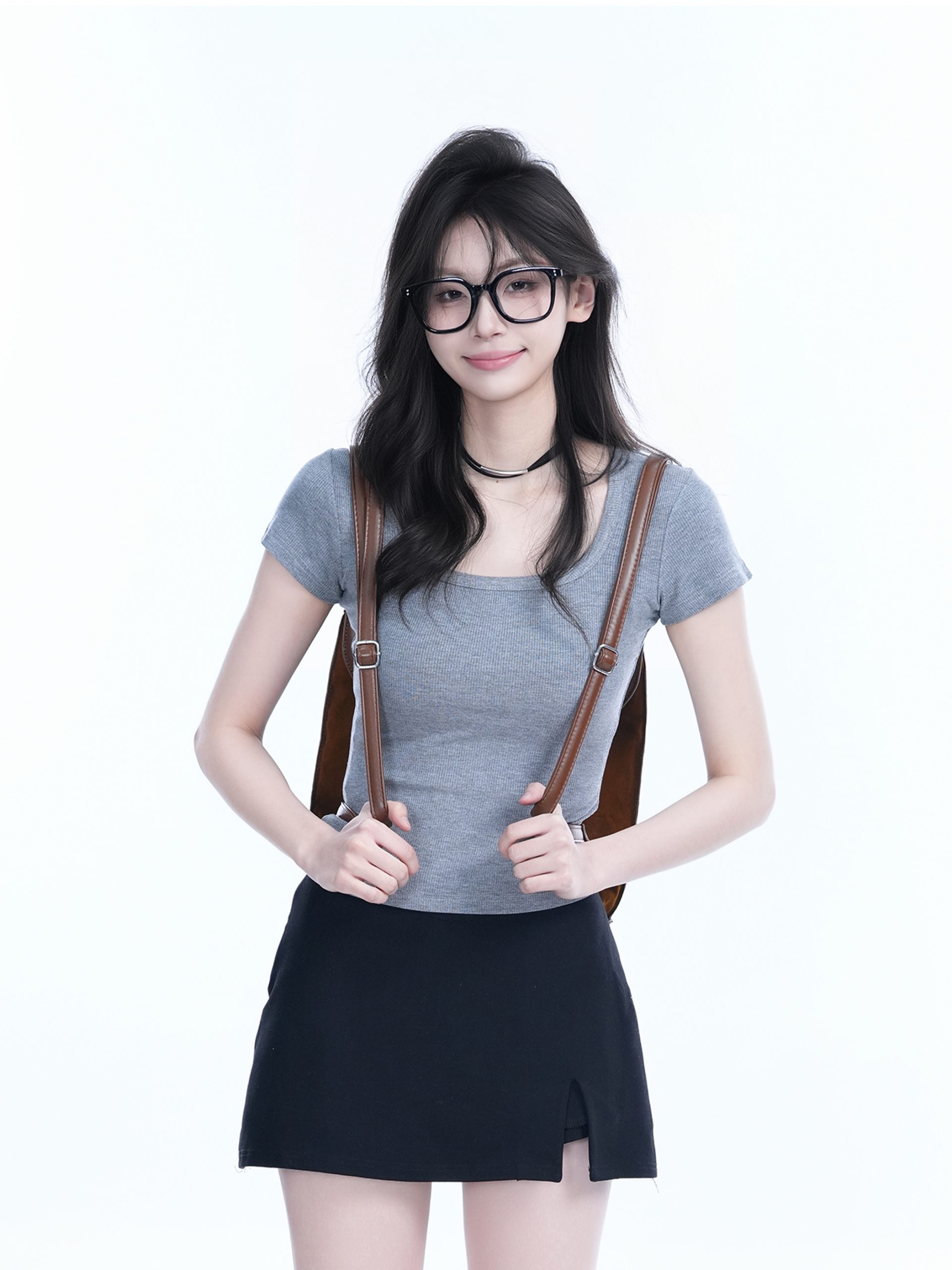 Gray Slim Fit Short-Sleeve U-Neck T-Shirt for Women, Summer Sports Base Layer, Casual Essential Gray Slim Fit Short-Sleeve U-Neck T-Shirt for Women, Summer Sports Base Layer, Casual Essential