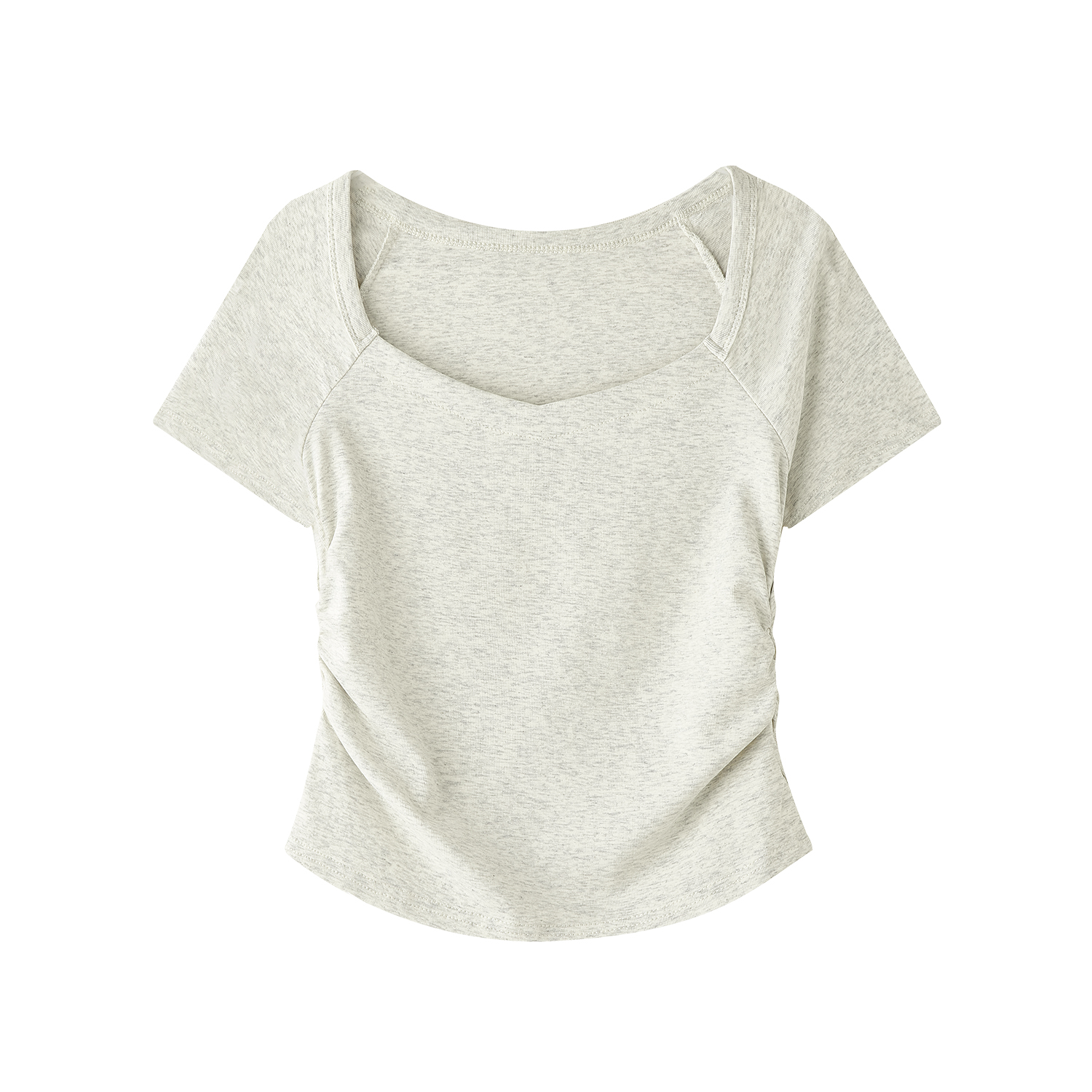 Gray Square-Neck Slim-Fit Cropped Short Sleeve T-Shirt for Women - American Style Summer Top