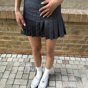 Gray Strap Waist-Cinching Fitted Suit & Pleated Skirt Set - City Girl Style for Trendy Outfits, Perfect for 90s and Y2K Fashion