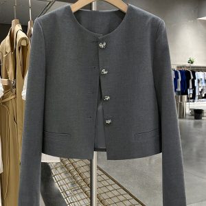 Gray Stylish Short Coat for Women - High-End Little Chanel Style, Versatile Elegant Outerwear for Spring and Autumn 2025