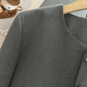 Gray Stylish Short Coat for Women - High-End Little Chanel Style, Versatile Elegant Outerwear for Spring and Autumn 2025