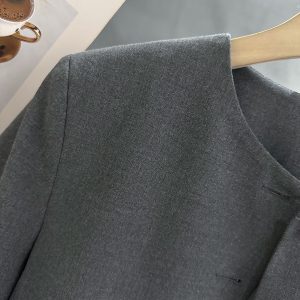 Gray Textured Lightweight Suit Jacket for Women - Slimming Summer Style, Mature Streetwear, 2025 Fashion Trend