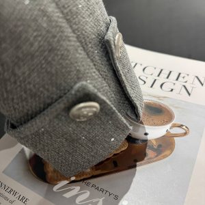 Gray Textured Wind Coat for Women - High-Quality Short Jacket for Spring & Autumn, Trendy Socialite Style