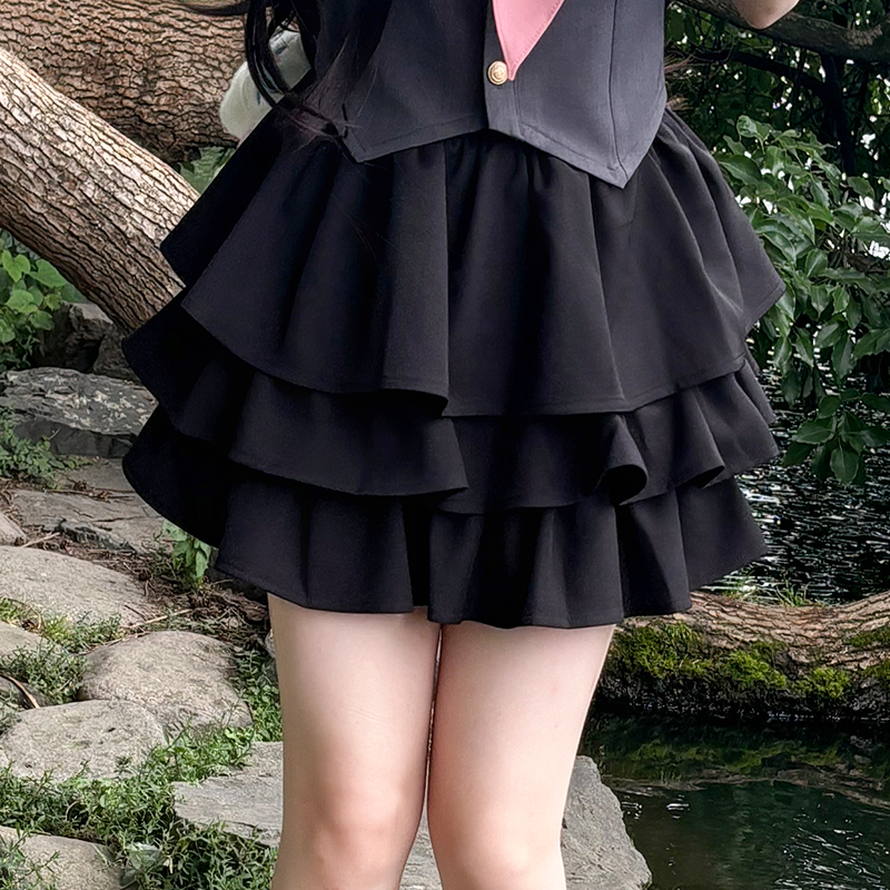 Gray Women's Summer JK Uniform Set with Puff Skirt and Cake Skirt - Trendy 2024 College Style Gray Women's Summer JK Uniform Set with Puff Skirt and Cake Skirt - Trendy 2024 College Style