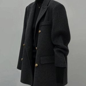 Gray Woolen Coat for Women - Short Korean Style Suit for Petite Figures, High-End Autumn Winter 2024 Fashion