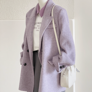 Gray Woolen Coat for Women - Short Korean Style Suit for Petite Figures, High-End Autumn Winter 2024 Fashion