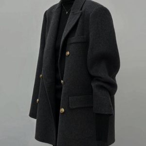 Gray Woolen Coat for Women - Short Korean Style Suit for Petite Figures, High-End Autumn Winter 2024 Fashion
