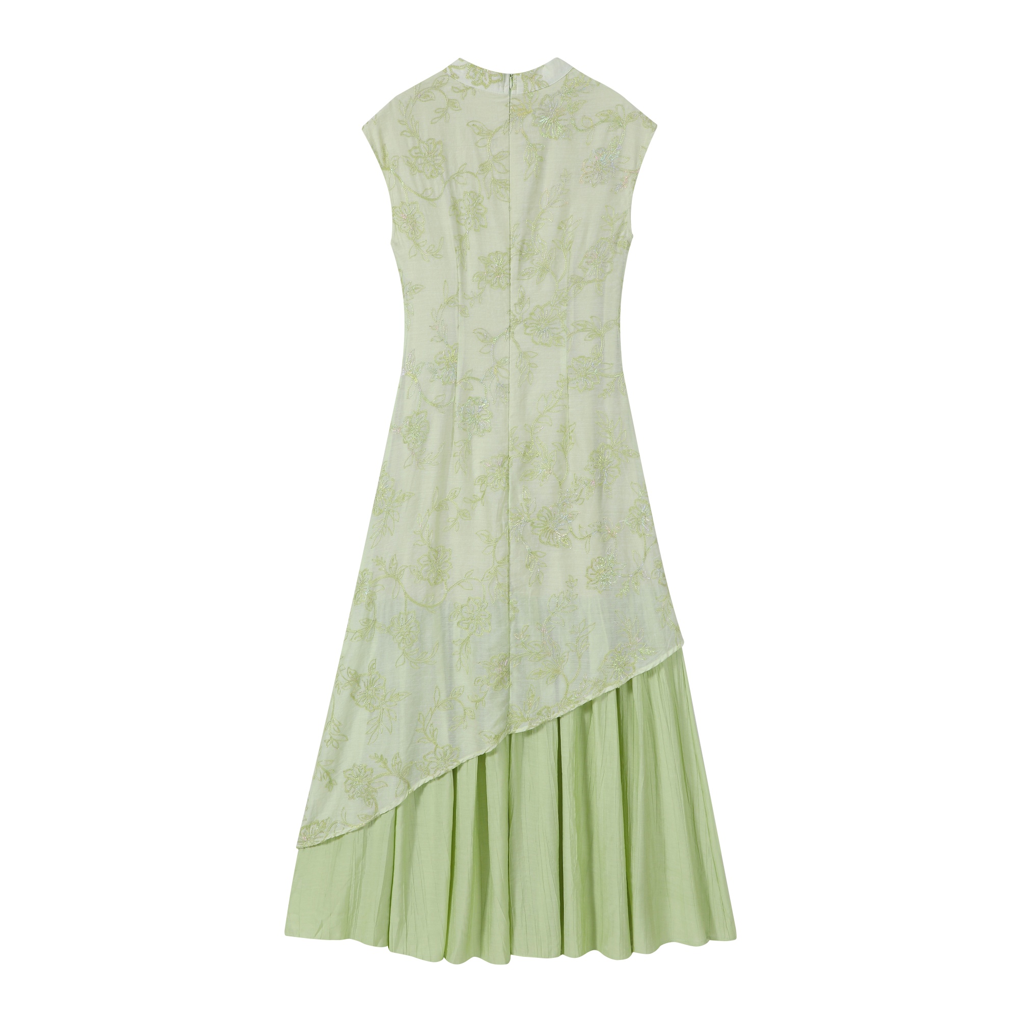 Green Chinese Style Retro Qipao Dress with Heavy Embroidery, Faux Two-Piece Look, Women's National Wind Fashion