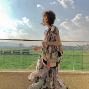 Green Field Ripples Retro Patchwork Chiffon Layered Dress for Women - Vintage Summer Forest Style Long Dress