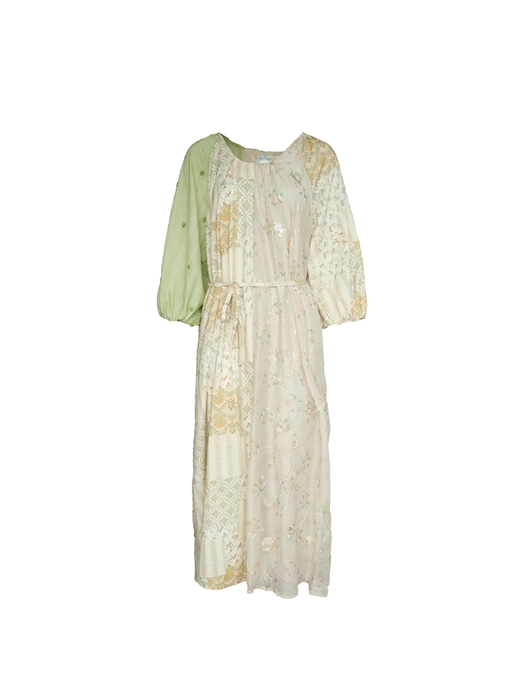 Green Island Long Summer Floral Dress - Women's Loose Embroidered Mesh Spliced Puff Sleeve Maxi Dress, Vintage Style Green Island Long Summer Floral Dress - Women's Loose Embroidered Mesh Spliced Puff Sleeve Maxi Dress, Vintage Style