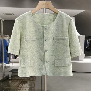 Green Korean Style Lightweight Women's Jacket - Trendy Short Cardigan for Summer 2025, Ultra-Stylish Commuter Top