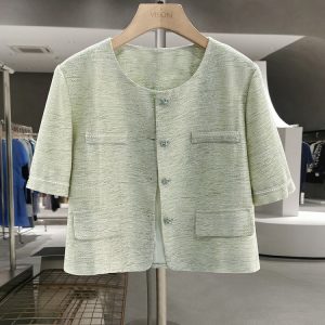 Green Korean Style Lightweight Women's Jacket - Trendy Short Cardigan for Summer 2025, Ultra-Stylish Commuter Top