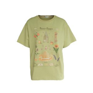 Green Retro Printed Short Sleeve T-Shirt for Women - Vintage Style Loose Drop Shoulder Top for Summer, 90s Inspired