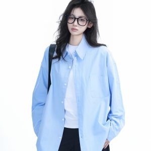 Green Solid Color Long Sleeve Shirt for Women - 