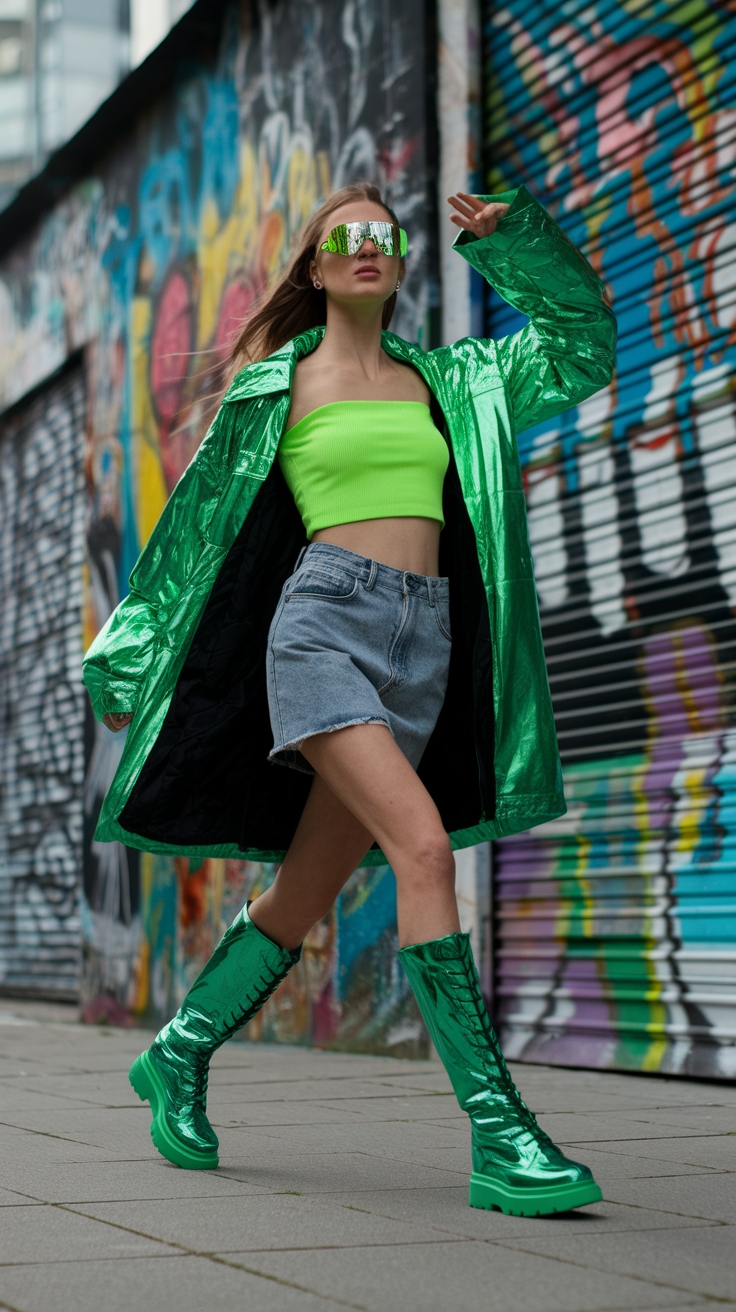 Green Metallic Boots Outfit: Stand Out This Season outfit idea