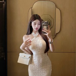 Halter Neck Knitted Slim Fit Dress - New Arrival Luna Lona 423, Perfect for 90s and Y2K Inspired Fashion