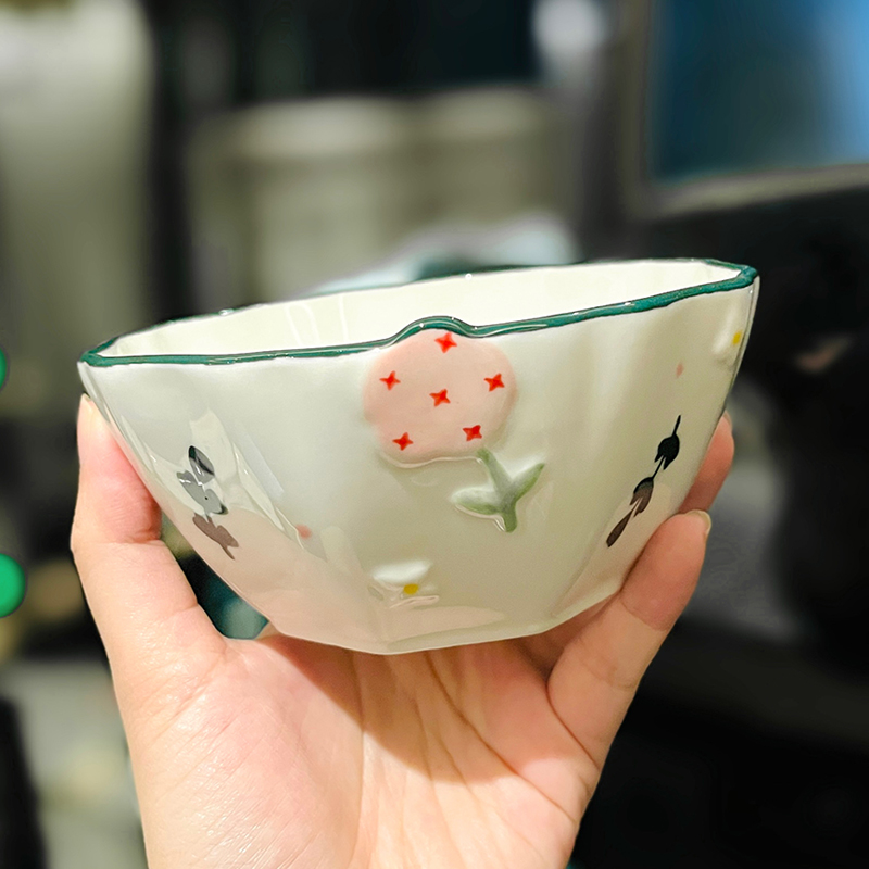 Hand-Painted Ceramic 5-Inch Rice Bowl - Fresh Elegance, Underglaze Color for Vegetables & Fruits, Perfect for Stylish Dining