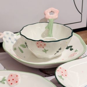 Hand-Painted Ceramic 5-Inch Rice Bowl - Fresh Elegance, Underglaze Color for Vegetables & Fruits, Perfect for Stylish Dining