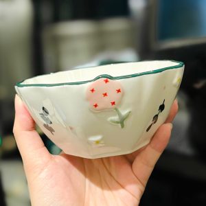 Hand-Painted Ceramic 5-Inch Rice Bowl - Fresh Elegance, Underglaze Color for Vegetables & Fruits, Perfect for Stylish Dining