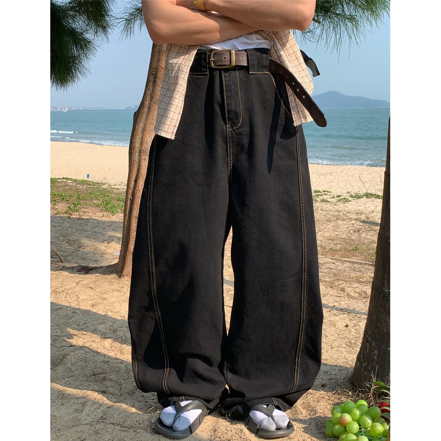 Handmade American Vintage Black Loose Straight Leg Cowboy Pants for Men and Women | 90s Inspired High-Quality Fashion Bottoms