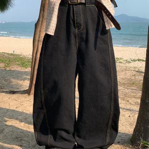 Handmade American Vintage Black Loose Straight Leg Cowboy Pants for Men and Women | 90s Inspired High-Quality Fashion Bottoms