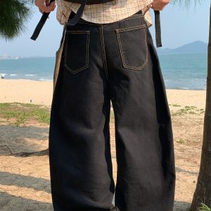 Handmade American Vintage Black Loose Straight Leg Cowboy Pants for Men and Women | 90s Inspired High-Quality Fashion Bottoms