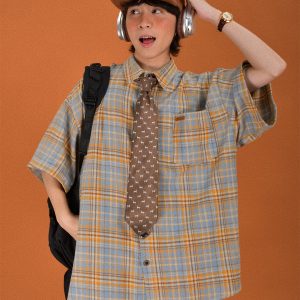 Handmade American Vintage Brushed Plaid Short Sleeve Shirt for Men and Women – Casual Versatile Fashion Staple, New Arrival