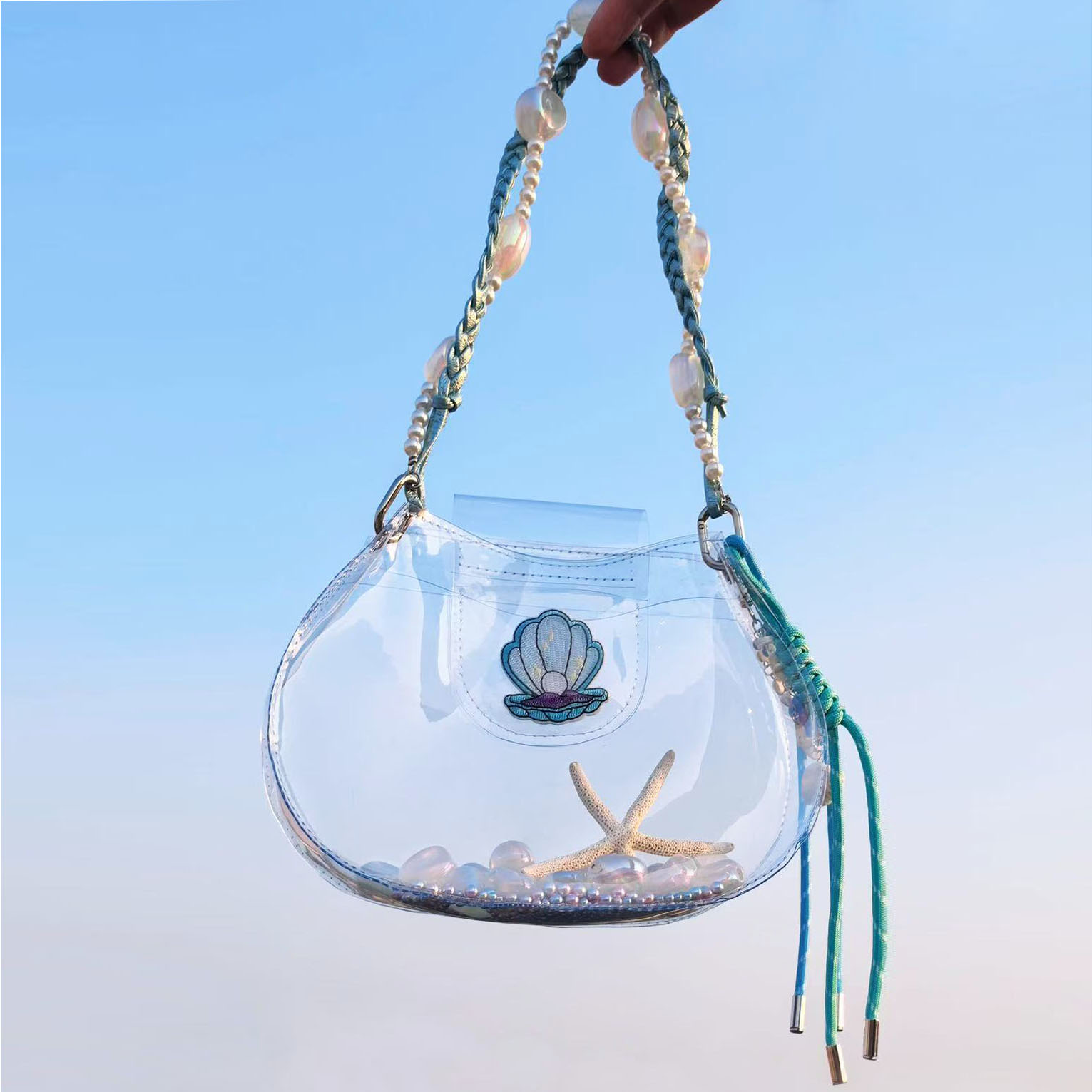 Handmade Beaded Transparent Fish Tank Bag - Cute Summer Underarm Crossbody Bag for Unique Niche Style