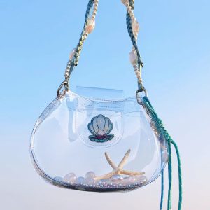 Handmade Beaded Transparent Fish Tank Bag - Cute Summer Underarm Crossbody Bag for Unique Niche Style