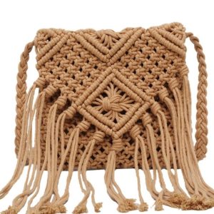 Handmade Bohemian Straw Woven Bag with Tassels - 2024 Hollow Shoulder Crossbody Beach Bag for Women