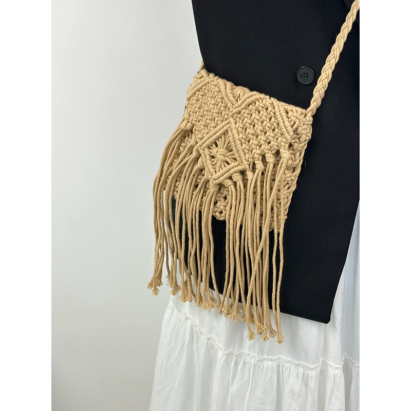 Handmade Bohemian Straw Woven Bag with Tassels - 2024 Hollow Shoulder Crossbody Beach Bag for Women