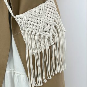 Handmade Bohemian Straw Woven Bag with Tassels - 2024 Hollow Shoulder Crossbody Beach Bag for Women