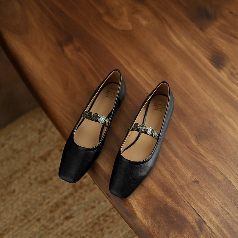 Handmade Genuine Leather One-Strap Mary Jane Flat Shoes for Women - Retro Chinese Style, Artistic Design, Vintage Charm Handmade Genuine Leather One-Strap Mary Jane Flat Shoes for Women - Retro Chinese Style, Artistic Design, Vintage Charm