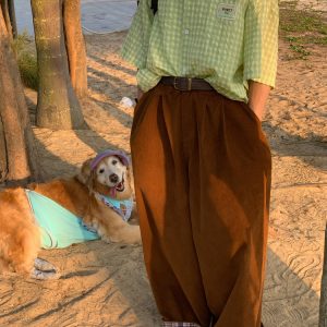 Handmade Japanese Retro Plaid Short Sleeve Shirt with Lace Trim for Women - Summer Loose Puff Sleeve Top